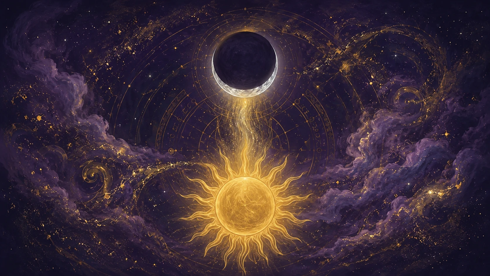 Luna Nouă în Gemeni pe 15 iunie 2026, Soarele și Luna într-o imagine astrologică de copertă